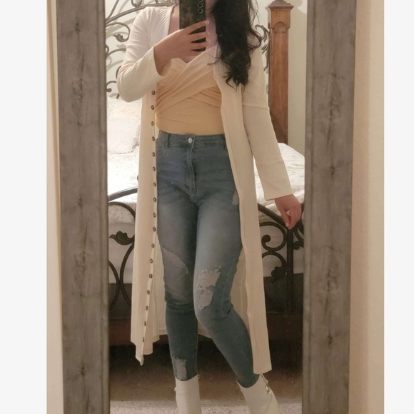 013 Casual Ribbed Button up Long Cardigan - Picture 3 of 7